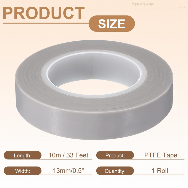 PATIKIL 0.5" x 33ft Heat Resistant Tape, High Temperature Tape PTFE Adhesive High Heat Tape Waterproof Smooth Surface for Vacuum Sealer Machine Insulation Protection, 0.18mm Thick, 1PCS 0.18x13mm