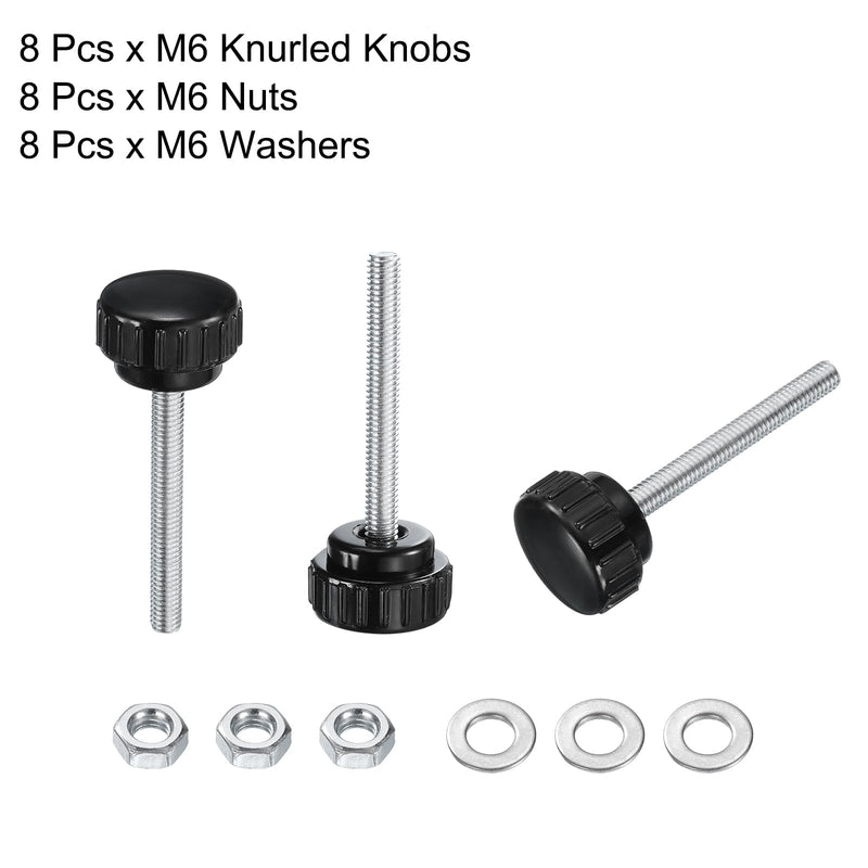 [Australia - AusPower] - uxcell 8 Sets Knurled Knobs Thumb Screws with Nuts Washers, Metric M6 x 50mm Male Thread 25mm Plastic Head, Zinc Plated Carbon Steel Stud Hand Knobs Clamping Thumbscrews Handles, Black M6 x 50mm x 25mm 