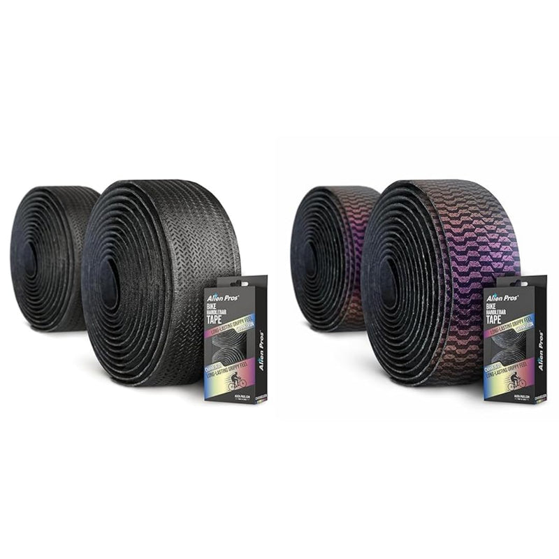 ALIEN PROS Set of 4 Black & Purple Chameleon Bike Handlebar Tape - Elevate Your Ride with Stylish, Comfortable, and Color-Shifting PU Tape for Enhanced Grip with These Bicycle Handle bar Tape