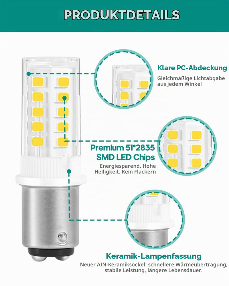 LED 115-7 Light Bulb 12V-24V DC/AC, 3W 350 Lumens, Flicker-Free, CRI85 - B15-D Socket with Two Contacts (Cool White 6000K, Set of 2) Set of 2 Cool White 6000k