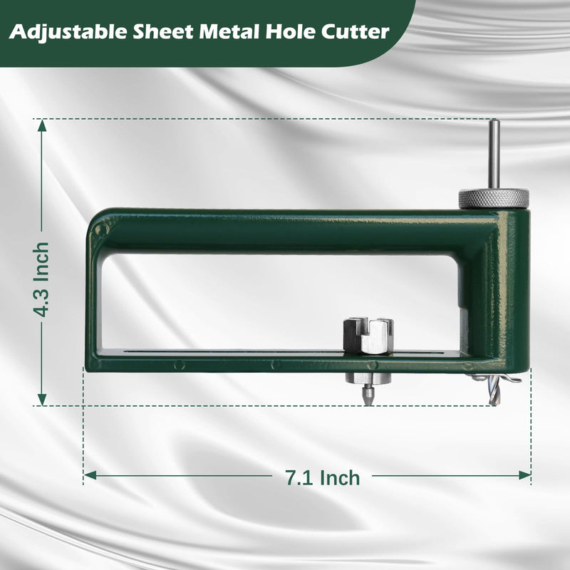 Adjustable Sheet Metal Hole Cutter w/ 2 Drill Bits, 2 to 12" Sheet Metal Saw Circle Hole Cutter for Duct/HVAC/Ductwork/Roofing/24ga Steel and 26ga Stainless Green