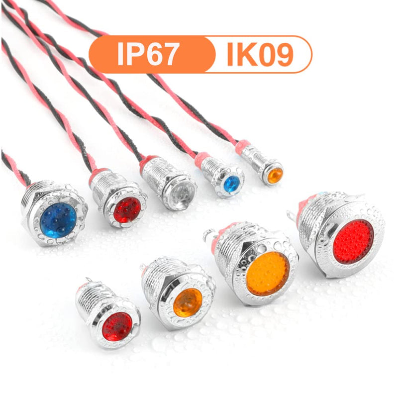[Australia - AusPower] - 5pcs 12mm LED Metal Indicator Light AC/DC 12-24V Waterproof Signal Lamp Pilot Dash Directional with Wire(Red) Red AC/DC 12-24V 