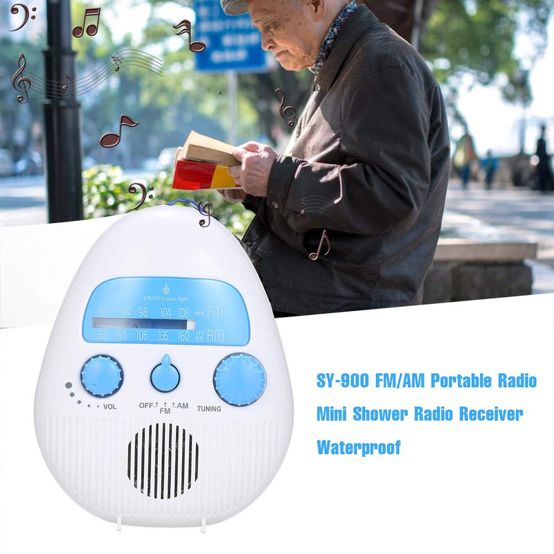 [Australia - AusPower] - Shower Radio, Portable AM/FM Shower Radio with Hook Life Waterproof Audio Speaker Bathroom Shower Radios Volume Adjustable Battery Powered for Bathroom Outdoor Indoor white+blue 