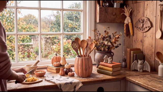 Hushee Fall Pumpkin Ceramic Utensil Holder, Minimalist, Terracotta