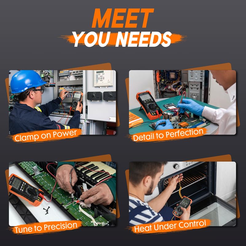 [Australia - AusPower] - 6000 Counts Bluetooth Digital Multimeter, Auto-ranging TRMS Volt Meter for AC/DC Voltage, Current, Resistance, Diode Test, Temperature, Capacitance with Lamp NCV, Orange 