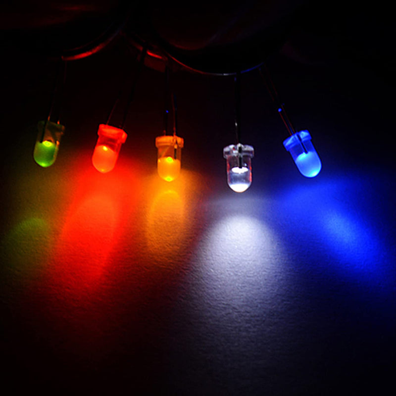 [Australia - AusPower] - 600Pcs 3mm 5mm LED Light Emitting Diodes Assortment Kit Round Diffused Led Circuit Component Assorted Set for Arduino, PCB Electronic Circuit DIY, Raspberry Pi (White/Red/Yellow/Blue/Green) 