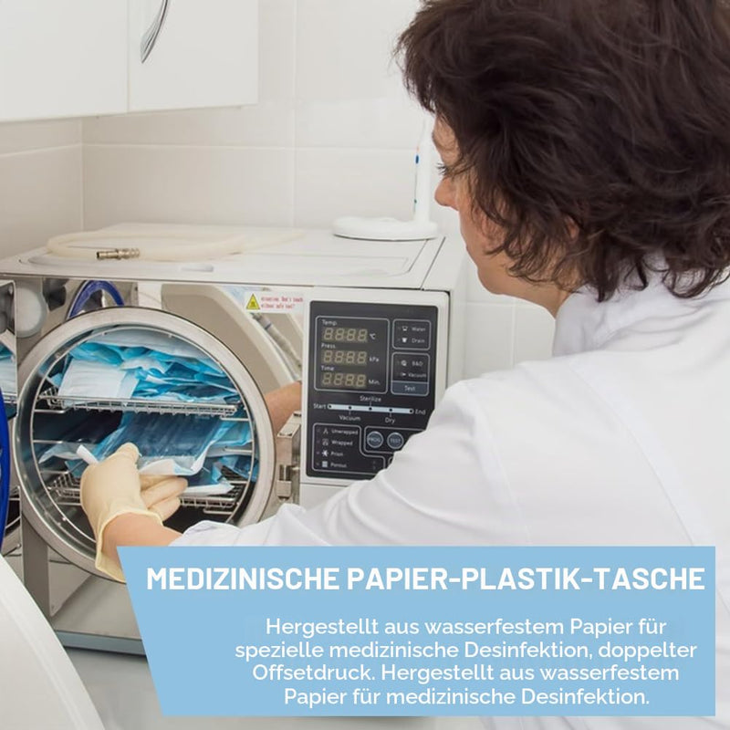 Pack of 150 Self-Sealing Sterilisation Bags, Disposable, Sterilisation Bag, PVC Dental Sterilisation Bag, Self-Sealing for Dental Tools, Cosmetic Packaging, 90 x 165, 57 x 130, 70 x 260 mm