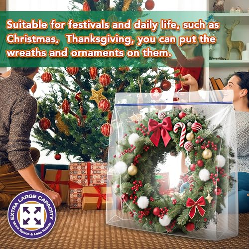 4 Pcs Extra Large Clear Wreath Storage Bag with Handle, 34"x34"x8.5" 34"x34"x8.5"