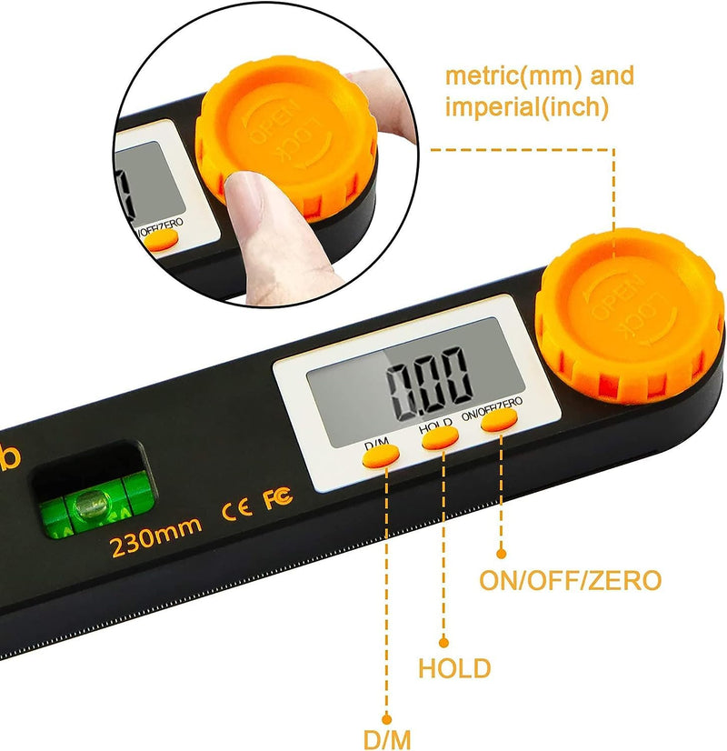 [Australia - AusPower] - Rainyb Digital Angle Finder Tool 7inch 0-360 degree LCD Digital Protractor with Horizontal Vertical Bubble Levels and Ruler Meter Accurate Tools for Carpenters,Woodworkers,Fabricators（7-Inch X 2Pcs） 7inch Angle Finder X 2 