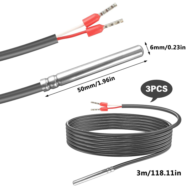 [Australia - AusPower] - Vegena Pack of 3 Pt1000 Temperature Sensor, Digital Temperature Sensor, Pt1000 Temperature Sensor with PVC Cable, Cable Sensor, Temperature Sensor, Stainless Steel Tube Probe for Temperature 