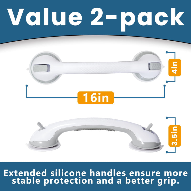 Shower Grab Bars, 2 Pack 16.2 inch Suction Cup Grab Bar for Bathtubs Showers for Wall, Shower Handrails for Seniors, Heavy Suction Cup Grabs Bar,Duty Showers Handle Removable, Bathroom Safety Grip 2 Pack 16.2"