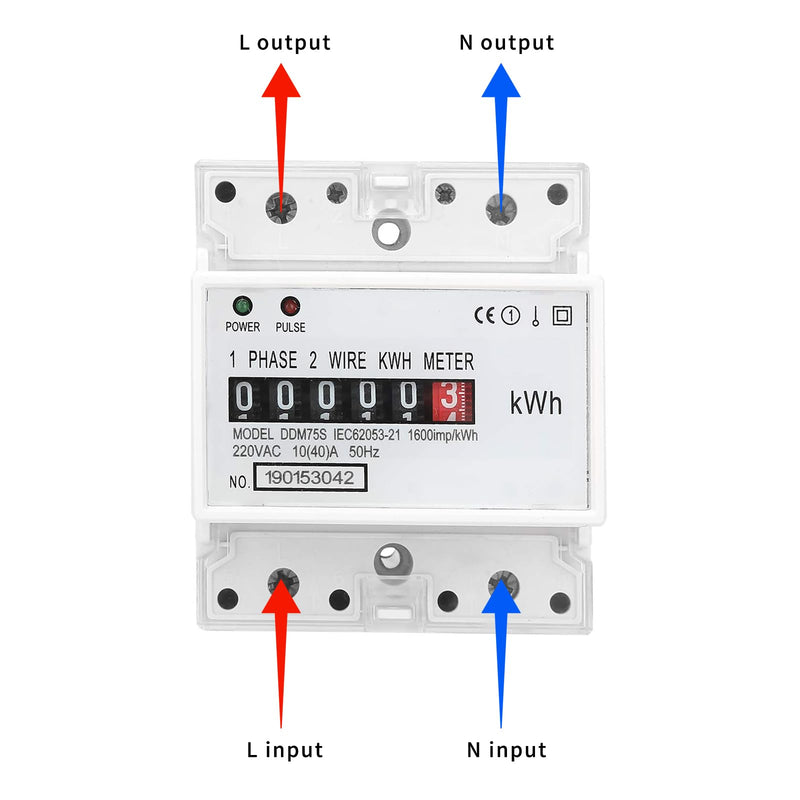 [Australia - AusPower] - Electric Meter, Single Phase 4P LED DIN-Rail Electricity Power Consumption Wattmeter Energy Meter DDM75S 10 to 40A Digital Display 