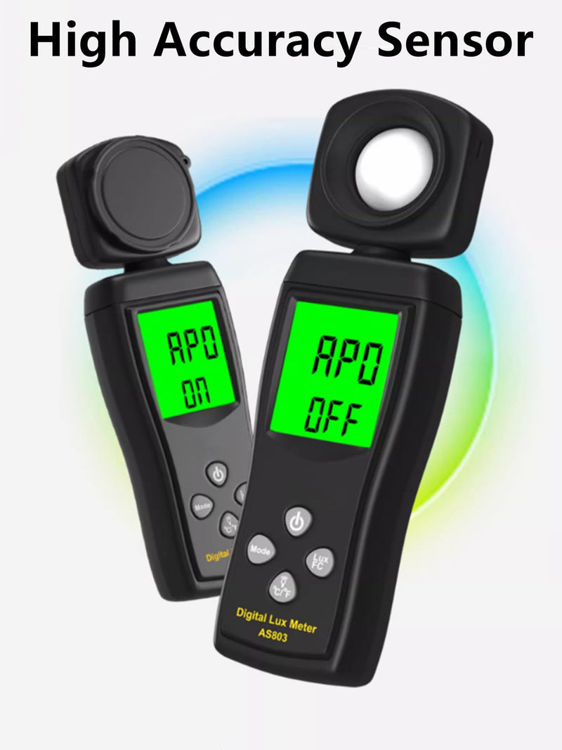 [Australia - AusPower] - Yankok AS803 Smart Digital Light Meter 1-200000 Lux Auto Measurement Lumen Checker Tools with High Accuracy 180D Rotatable Sensor Black 