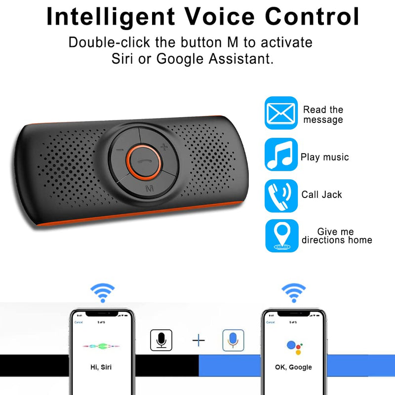 [Australia - AusPower] - SKYBESS Car Bluetooth Speaker for Cell Phone, Portable Bluetooth Handsfree Car Kit Wireless in Car Speakerphone Music Player with Visor Clip, Supports Siri Google Assistant TF Card Playback 