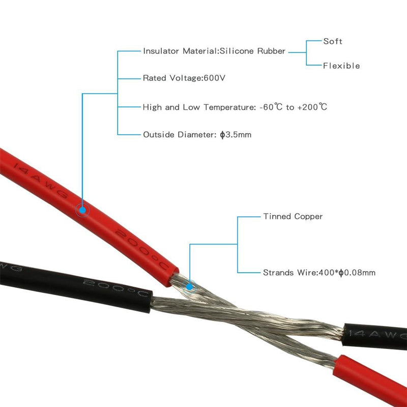 BNTECHGO 14 Gauge Silicone Wire Spool red and Black Each 40ft Flexible 14 AWG Stranded Tinned Copper Wire silicone wire red 40ft and black 40ft