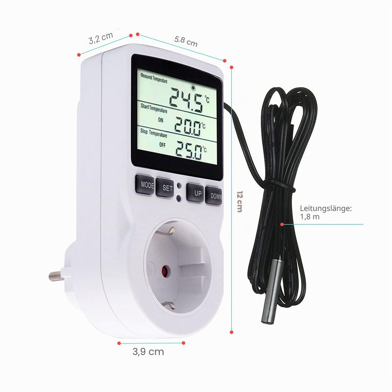 RUIZHI Digital Temperature Controller Sockets Heating Cooling Thermostat 250 V with Sensor Socket and Probe LCD Screen for Greenhouse, Aquarium, Terrarium, Reptiles (EU