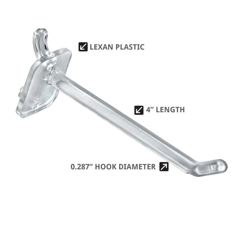 [Australia - AusPower] - Azar Displays 800004-C Pack of 50 Clear Pegboard Hooks (Also Available in Black & White) - 4” Pegboard Hook Set (2” & 6” Pegboard J Hooks Also Available) - Polycarbonate Plastic Hooks for Retail 4 Inch 