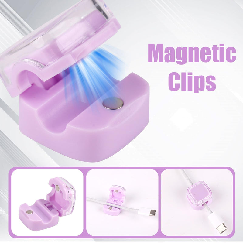 [Australia - AusPower] - 6 Pack Magnetic Cable Clips, Cable Organizer Holder Magnet Cable Management Adhesive Charger Clips Wire USB Cord Manager Keeper for Home Office Car Wall Desk Phone Nightstand (Purple) Purple 