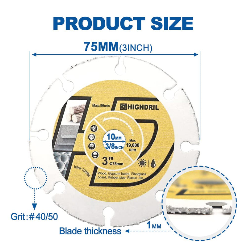 [Australia - AusPower] - HIGHDRIL Carbide Diamond Wood Cutting Blades - 75 mm x 2 Vacuum Brazed Disc for Plastic, Wood and Fibreglass Wood cutting blade 