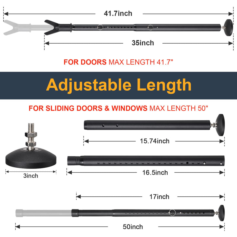 2 Pack Sliding Door Security bar,Heavy Duty Portable Door Lock,2-in-1 Adjustable Sliding Door Lock Bar,Door Barricade Security Bars for Window,Stop, Front Door, Patio Door, Apartment Black 2 Pack