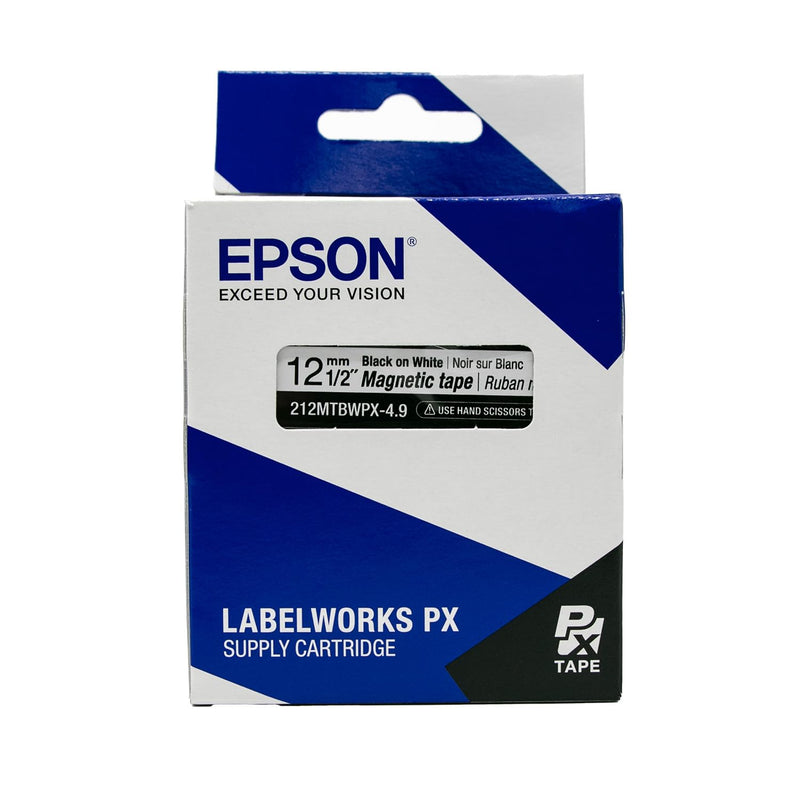 LABELWORKS 212MTBWPX-4.9 Magnetic Tape Cartridge - Black on White Magnet Label Maker Tape - 1/2" (12MM) Wide, 4.9 ft, White 12mm