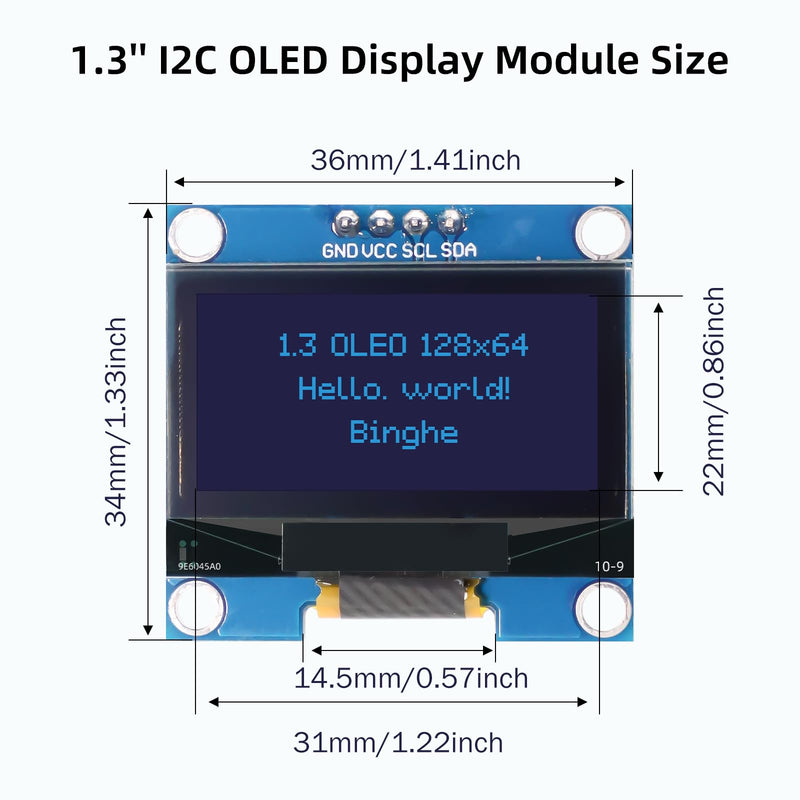 Binghe 3 Pieces 1.3 Inch OLED I2C Display Module 1106 Chip 128 x 64 Pixel Compatible with Arduino/Rasp-Pi