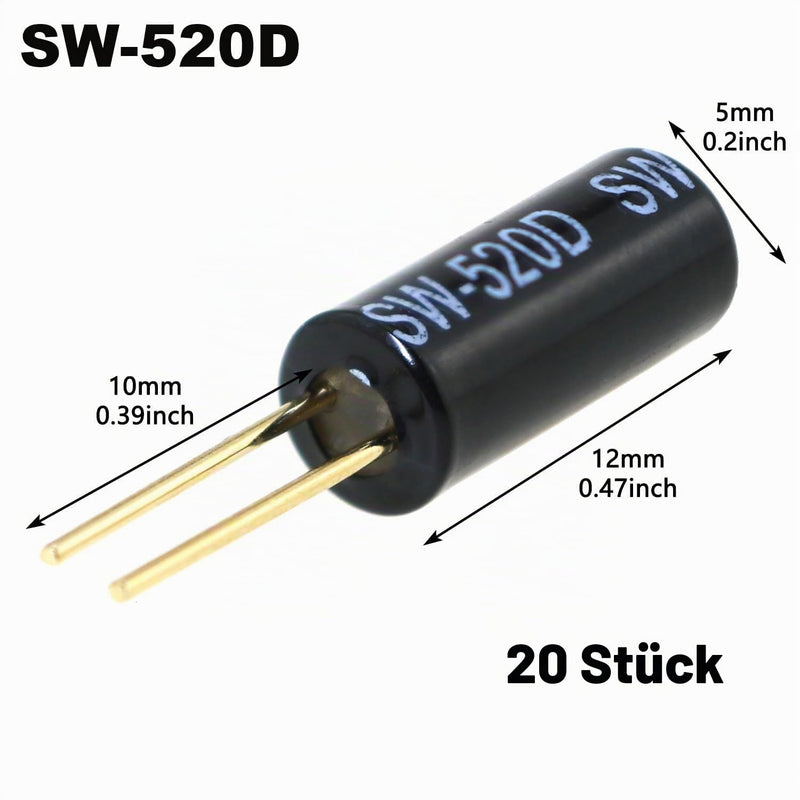 RUNCCI-YUN 20 Pieces Tilt Sensor Angle Sensor Vibration Sensor Ball Switch 12V-24V 20MA SW-520D Metal Ball Tilt Shake Trigger Switch for Arduino Smart Car (Black)