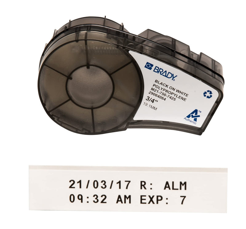 Brady Authentic (M21-750-7425) Chemical and Temp Resistant Label for Lab, Asset Tracking, and Datacom Labeling, Black on White- For M210, M210-LAB, M211, BMP21-PLUS and BMP21-LAB Printers, .75" W 21'L .75"