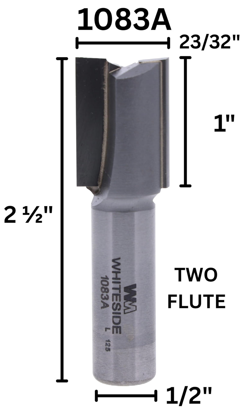 Whiteside Router Bits 1083A Straight Bit with 23/32-Inch Cutting Diameter and 1-Inch Cutting Length