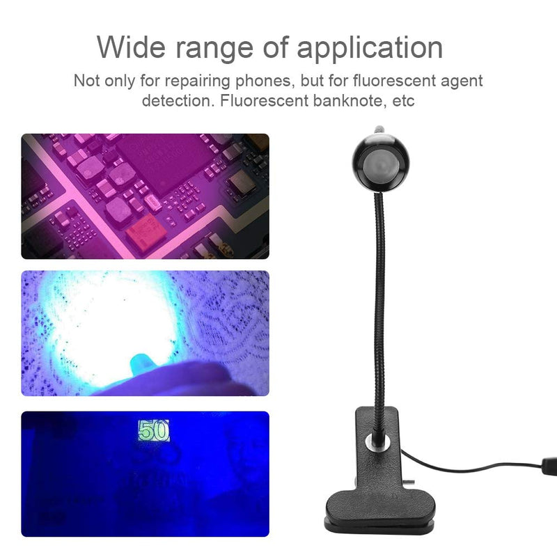 [Australia - AusPower] - Zopsc USB 3W LED UV Ultraviolet Phone Glue Curing Lamp,Portable Clamp Flexible 360 ° Desk Lamps,395 Wavelength,Plug and Play,for Repairing Phones,Fluorescent Agent detection,Fluorescent Banknote 
