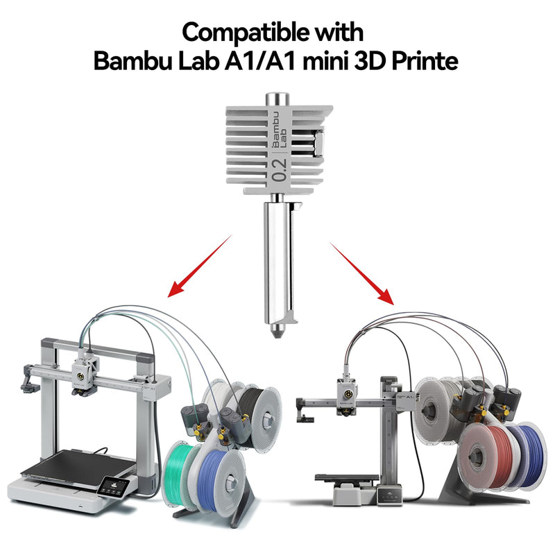 Bamboo Lab Original Stainless Steel Assembly Hotend Kit with 0.2mm Nozzle for Bambu Lab A1 Series,All Metal Extruder Hot End Kit, Compatible with A1 and A1 Mini 3D Printer 0.2mm Stainless Steel