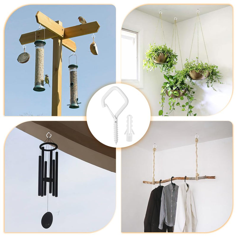 [Australia - AusPower] - 10PCS Ceiling Hooks for Hanging Lights Wall Hooks for Hanging Heavy Duty Screw Hooks White Plant Hooks Eye Hooks Cup Hooks Screw-in Hooks Siding Hooks Metal Hooks Garage Hooks Christmas Light Clips 10 piece 
