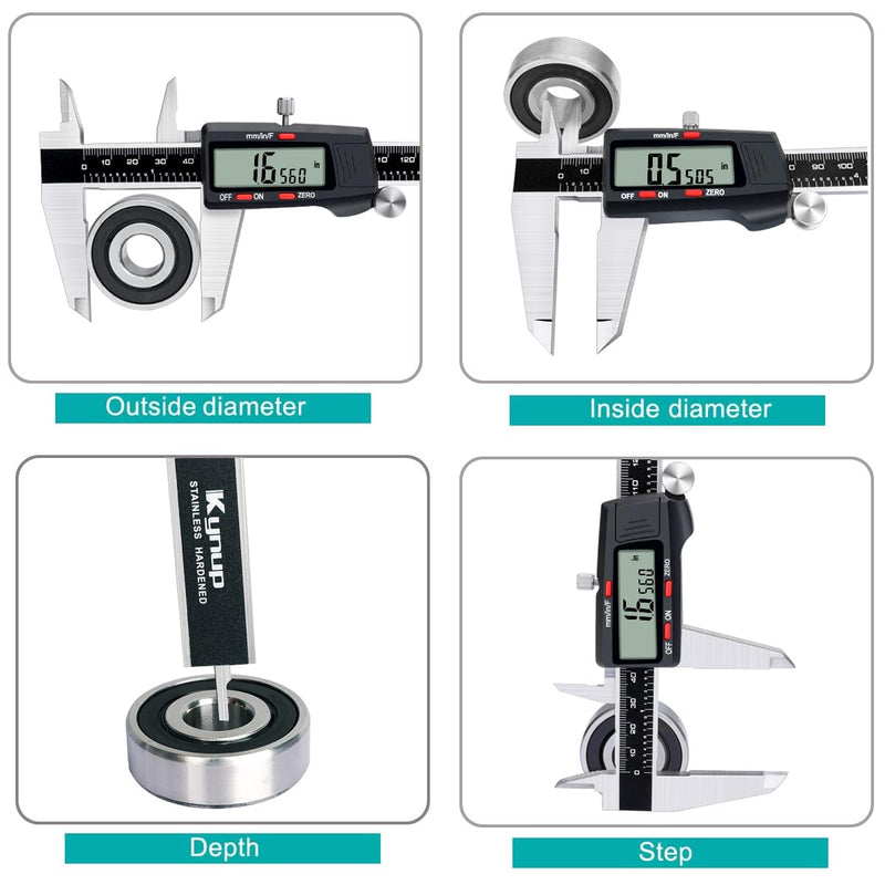 [Australia - AusPower] - Kynp Digital Caliper, 8 Inch Micrometer Caliper Tool, Vernier Caliper Gages with Stainless Steel Body, Large LCD Screen, Auto - Off Feature, Inch Metric Fraction Conversion (200mm) Black 8Inch 