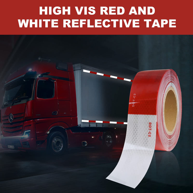 2 Inch x 39 FT Reflective Safety Tape DOT C2 Adhesive Reflector Tape High Visibility Contrast Duct for Outdoor Trailer Cars,Trucks Vehicles,Boats,Signs,Bikes (39FT, RED White) 39FT