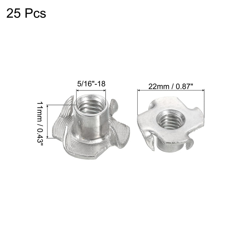 [Australia - AusPower] - uxcell 5/16"-18 T-nut 25pcs 304 Stainless Steel 4 Pronged Tee Nuts for Furniture Woodwork Cabinetry Threaded Insertion 