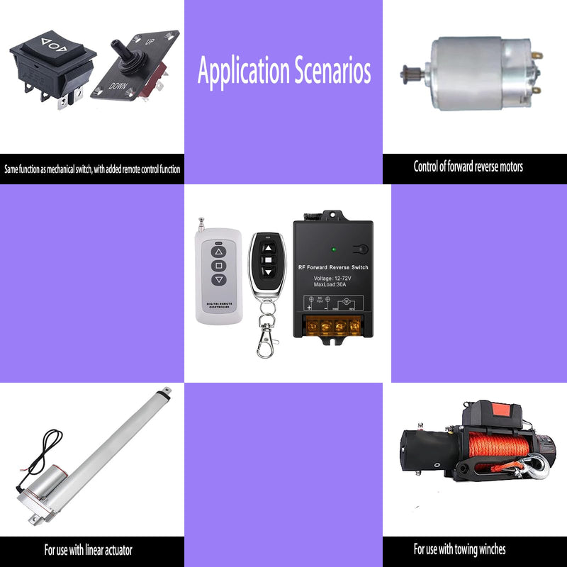 [Australia - AusPower] - Forward Reverse Remote Switch MaxLoad 30A,Remote Winch Switch 12V/24V/36V/48V/72v, up to 168 ft Remote Range for Motor/Linear Actuator/Winch Solenoid Relay contactor(with momentary funtion) 