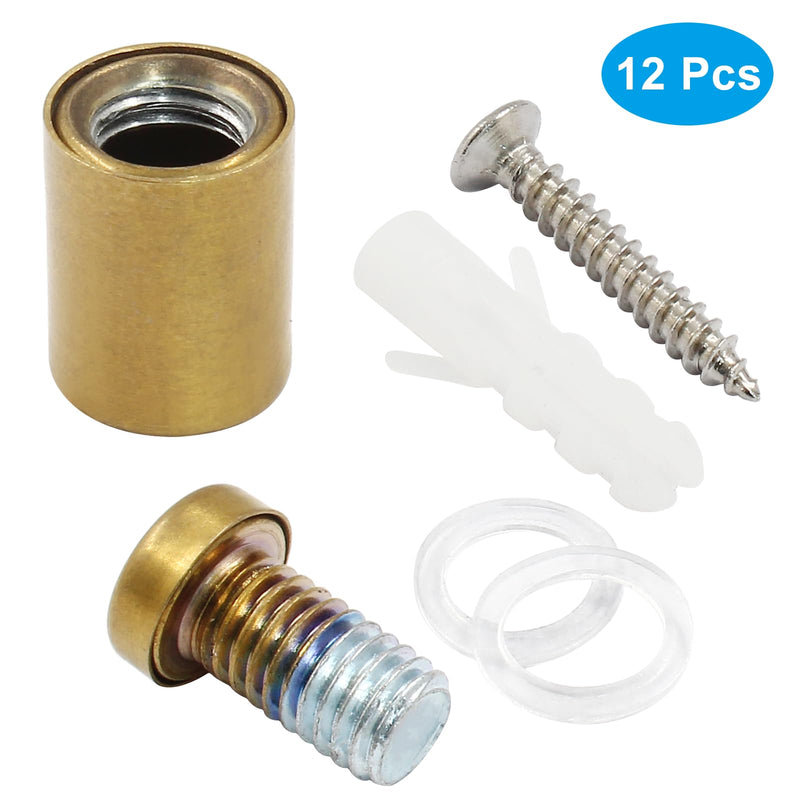 [Australia - AusPower] - 1/2" x 3/4" Sign Standoff Screws 12 Pcs Wall Standoff Mounts, Acrylic Standoff Screws Glass Standoff Acrylic Wall Mount Hardware Kit for Glass Acrylic Signs Boards, Gold 1/2" x 3/4",12 Pcs 