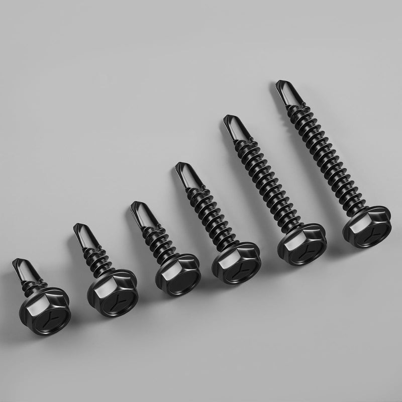 [Australia - AusPower] - #10 x 3/4 Inch Self Drilling Screws, (58pcs) 0.5 lbs Black Self Tapping Screws for Metal, 410 Stainless Steel Hex Washer Head Sheet Metal Screws #10x3/4" Black 0.5lb Per Box 
