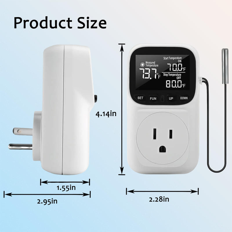 [Australia - AusPower] - Digital Temperature Controller,Fahrenheit Display,15A/1800W Thermostat Outlet Plug, Plug in Thermostat,Heating Cooling Control Timer, -40℉~210℉, Cyclic Timing/Countdown, for Home/Greenhouse 