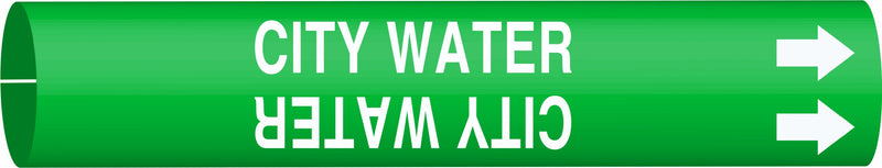 Brady 4028-H Brady Strap-On Pipe Marker, B-915, White On Green Printed Plastic Sheet, Legend "City Water"