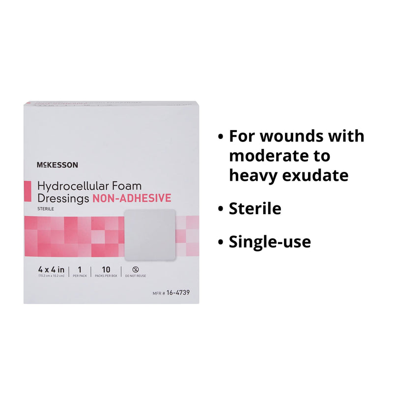 [Australia - AusPower] - McKesson Hydrocellular Foam Dressings, Sterile, Non-Adhesive, Pad 4 in x 4 in, 10 Count, 1 Pack 10 Count (Pack of 1) 