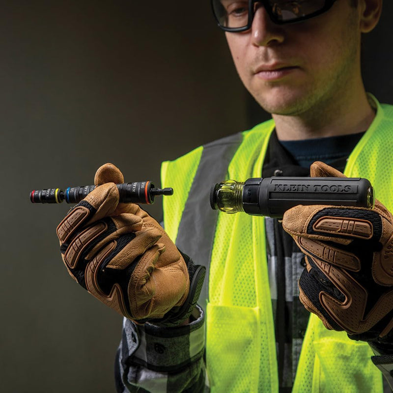 [Australia - AusPower] - Klein Tools 32933 Impact Driver, SAE 7-in-1 Impact Socket Set, Flip Socket with 6 Hex Driver Sizes, Plus Bit Holding Feature 