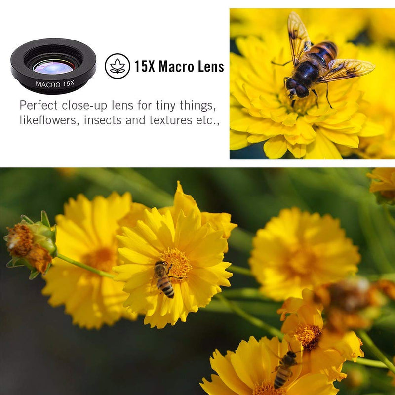 [Australia - AusPower] - Upgraded Phone Camera Lens Kit (5 in 1) - Macro Lens+Super Wide Angle Lens+Telephoto Zoom Lens+198 Fisheye Lens+CPL for iPhone, Pixel, Samsung, Android, Smartphones 5 in 1 