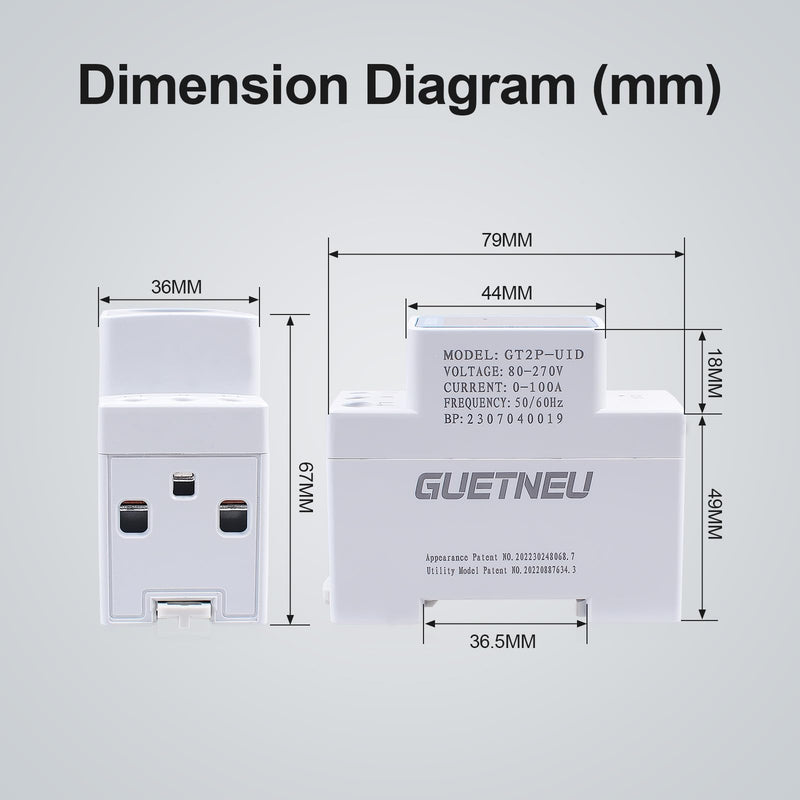 [Australia - AusPower] - Digital Display Energy Meter Energy Tester Electricity Usage Monitor AC Rail-Mounted Meter GT2P-UID, AC 80~270V, 0~100A, 50/60Hz. Used to Measure AC Voltage, Current and Energy Consumption 3 Functions Digital Display 