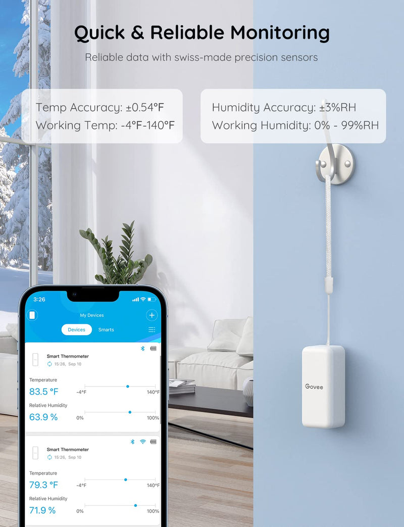 Govee WiFi Hygrometer Thermometer Sensor 3 Pack, Indoor Wireless Smart Temperature Humidity Monitor with Remote App Notification Alert, 2 Years Data Storage Export, for Home, Greenhouse 3 Sensor