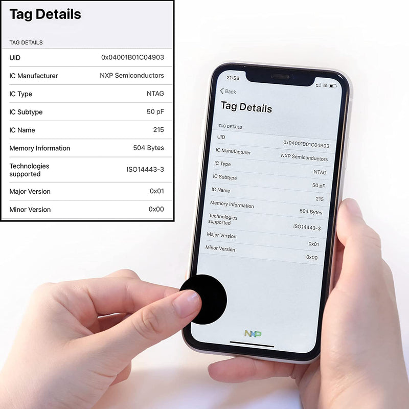 100 Pieces NFC Tags Black NTAG215 NFC 215 Tags NFC Coins Cards Black NFC Stickers Round 13.56MHz NFC Chip with Adhesive Back, Compatible with TagMo and NFC Enabled Phones Black Nfc Coin (With Adhesive) 25mm - 100 pcs