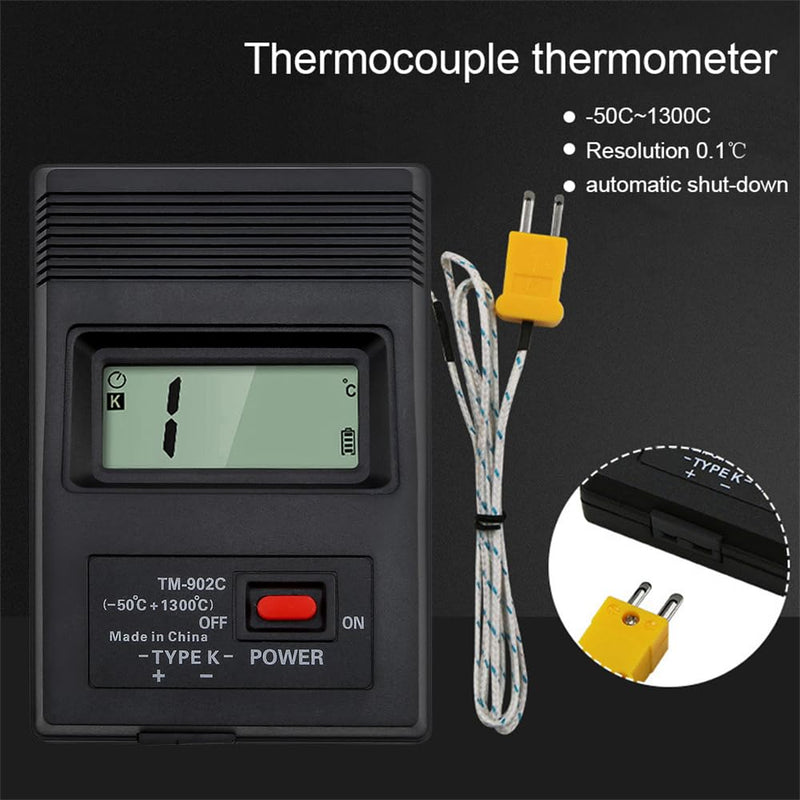 [Australia - AusPower] - K-Type Digital Thermometer with Thermocouple Probe Wire, -50°C to 1300°C Measurement Range, LCD Backlight LCD Thermometer 