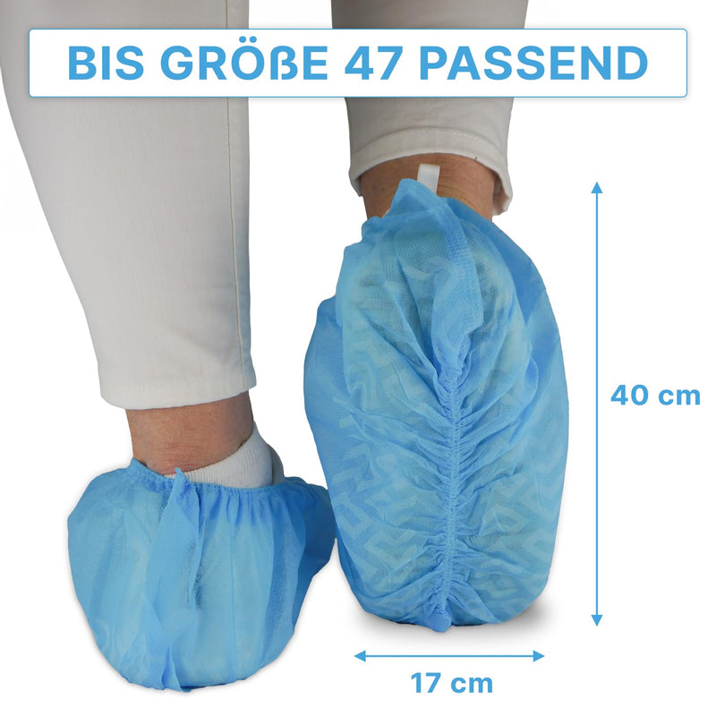 [Australia - AusPower] - 100 ARNOMED PP Disposable Shoe Covers, Blue Overshoes with Non-Slip Sole, Non-Slip ABS Covers, Shoe Protection Covers up to Size 47, Dimensions: 17 x 40 cm, Robust Overshoes for Construction Sites Eco Pack of 100 