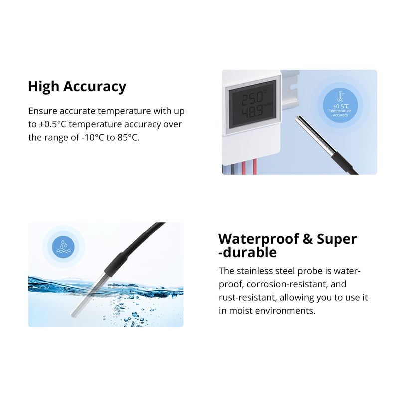 [Australia - AusPower] - SONOFF WTS01 Temperature Sensor Waterproof Temp Sensor Works with THR320D Elite/THR316D Elite/THR320D Origin/THR316D Origin/AL560,SONOFF TH Elite/TH Origine Accessories 