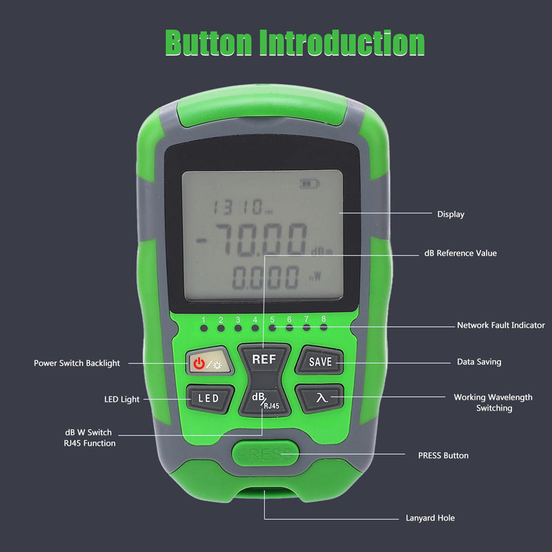 Fiber Optic Power Meter, ‑70~+10DBm 850-1700Nm Digital Display, Portable Fiber Optic Cable Tester Tool with Universal Interface, for Detecting Cable Faults